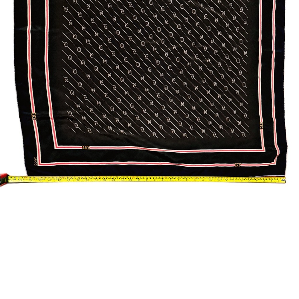 Gucci Vintage Silk Scarf Black with White Classic Interlocking G pattern